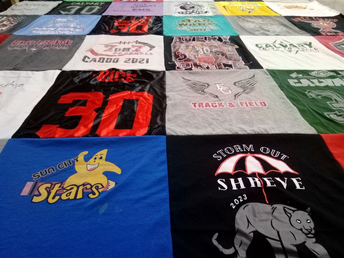 T-shirt quilt featuring calvary baptist academy football, sun city stars by Britney from LA