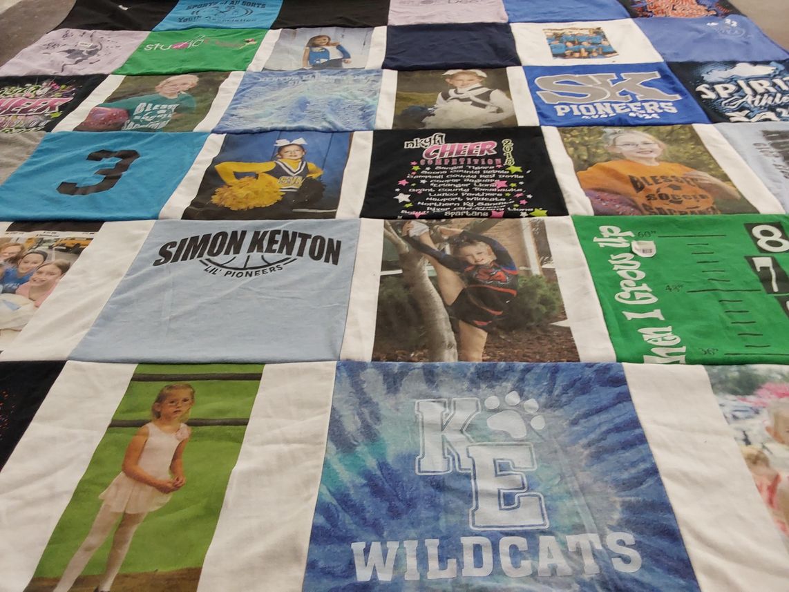 T-shirt quilt featuring simon kenton pioneers, kenton elite wildcats by Mary from KY