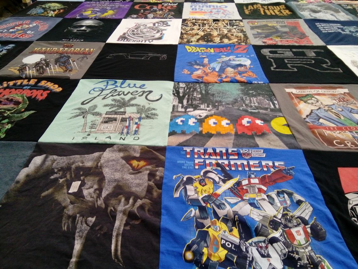 T-shirt quilt with sci-fi, animation themes by Jessica from NY