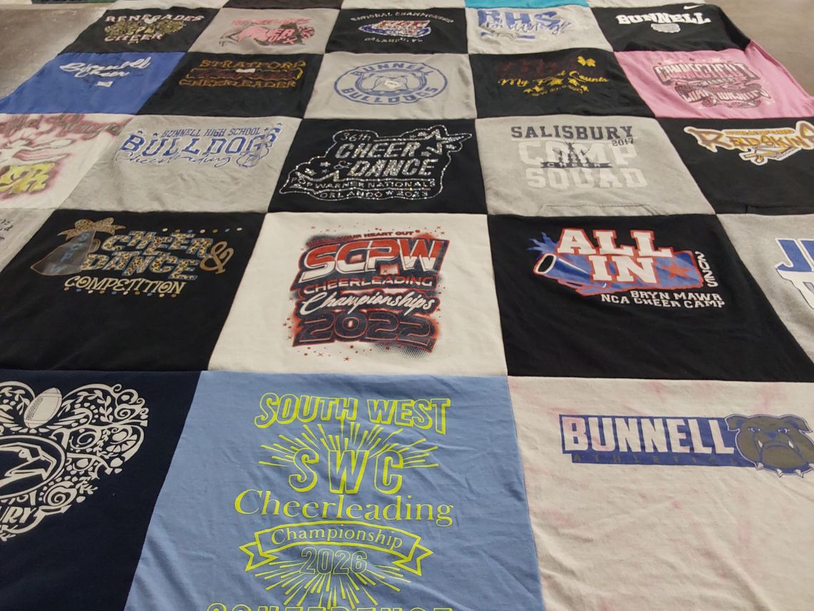 T-shirt quilt featuring bunnell cheerleading by Jessica from CT