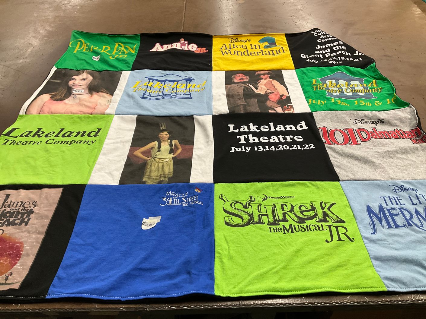 T-shirt quilt with theatre, musical themes by Kristine from VA
