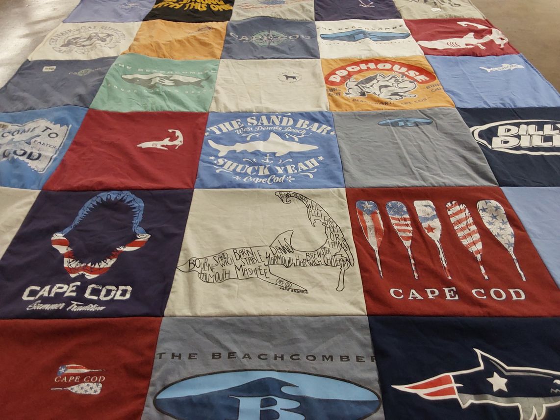 T-shirt quilt with beaches, ocean themes by Molly from MA