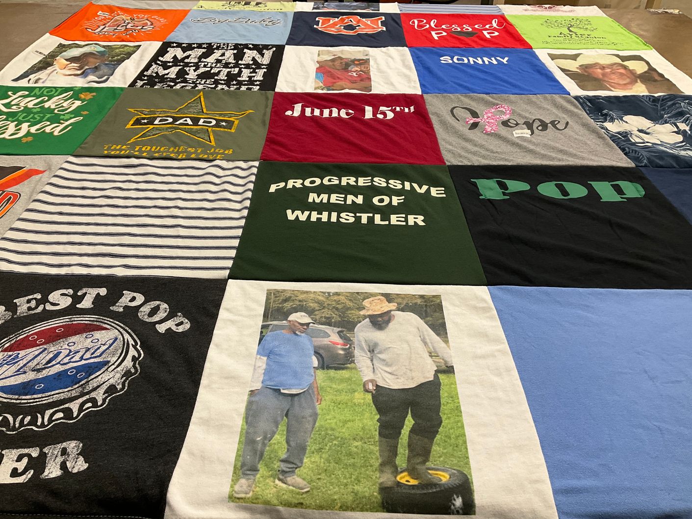 T-shirt quilt with family, fatherhood themes by Chishaunna from AL
