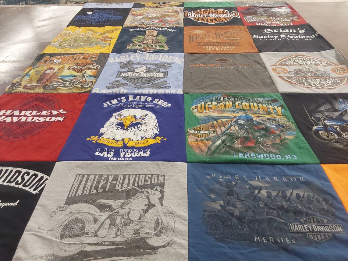 T-shirt quilt with motorcycles, biking themes by Bill from NJ