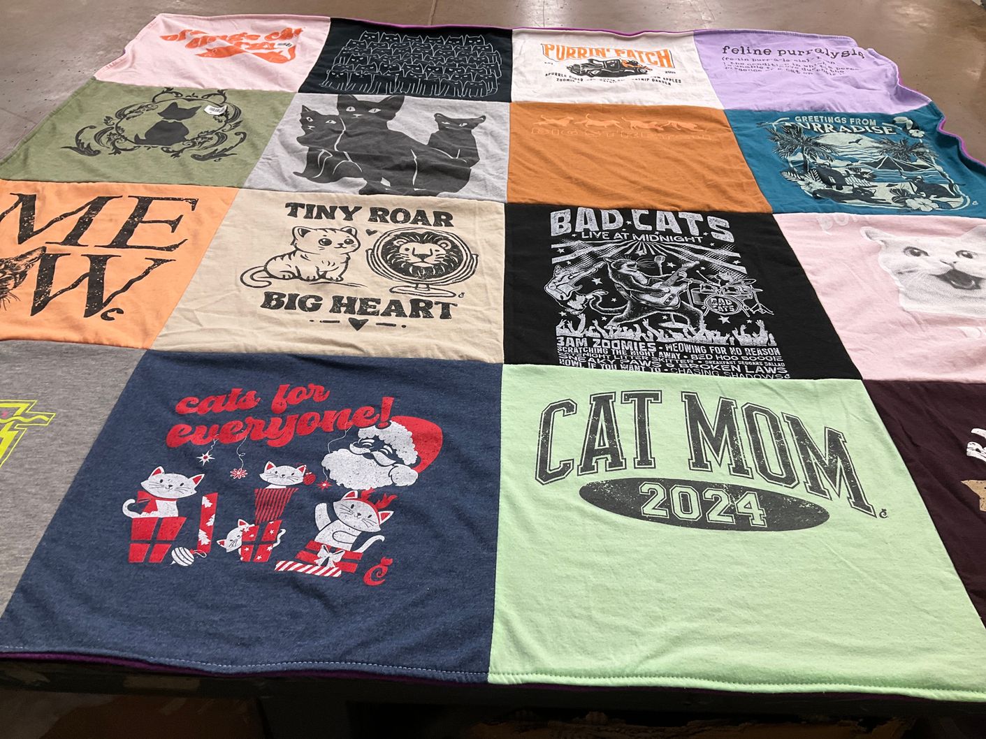T-shirt quilt with cats, animals themes by Lisa from OH