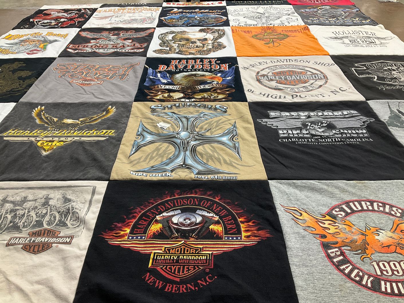 T-shirt quilt with motorcycles, biking themes by Debra from CA