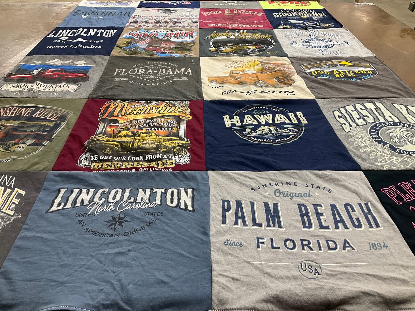 T-shirt quilt with travel, southern culture themes by Gina from NY
