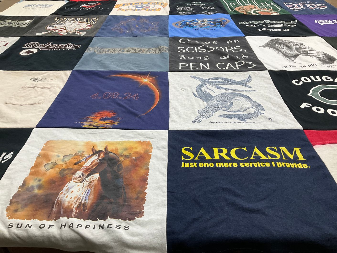 T-shirt quilt with horses, humor themes by LISA from TX
