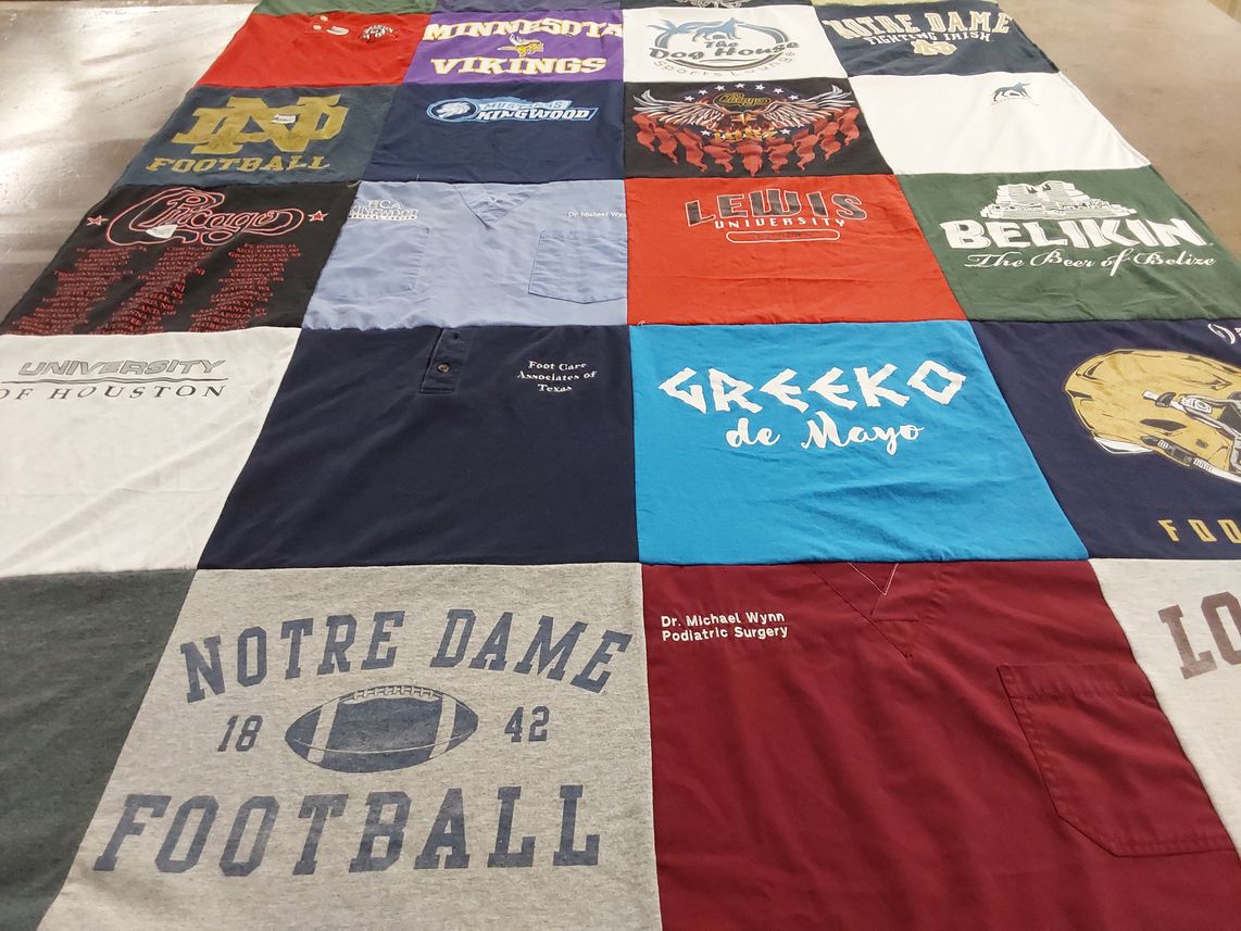 T-shirt quilt featuring notre dame football, minnesota vikings by Michael from TX