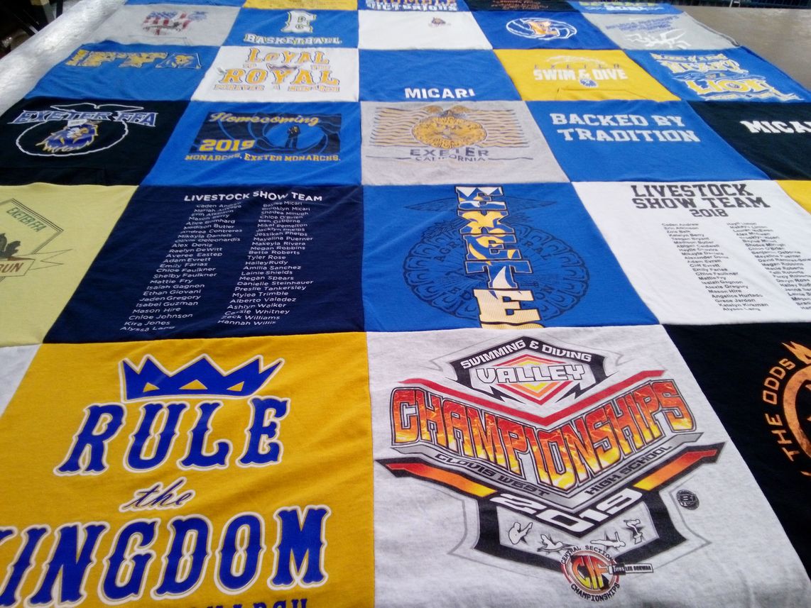 T-shirt quilt from exeter high school, clouds west high school by Beth from OK