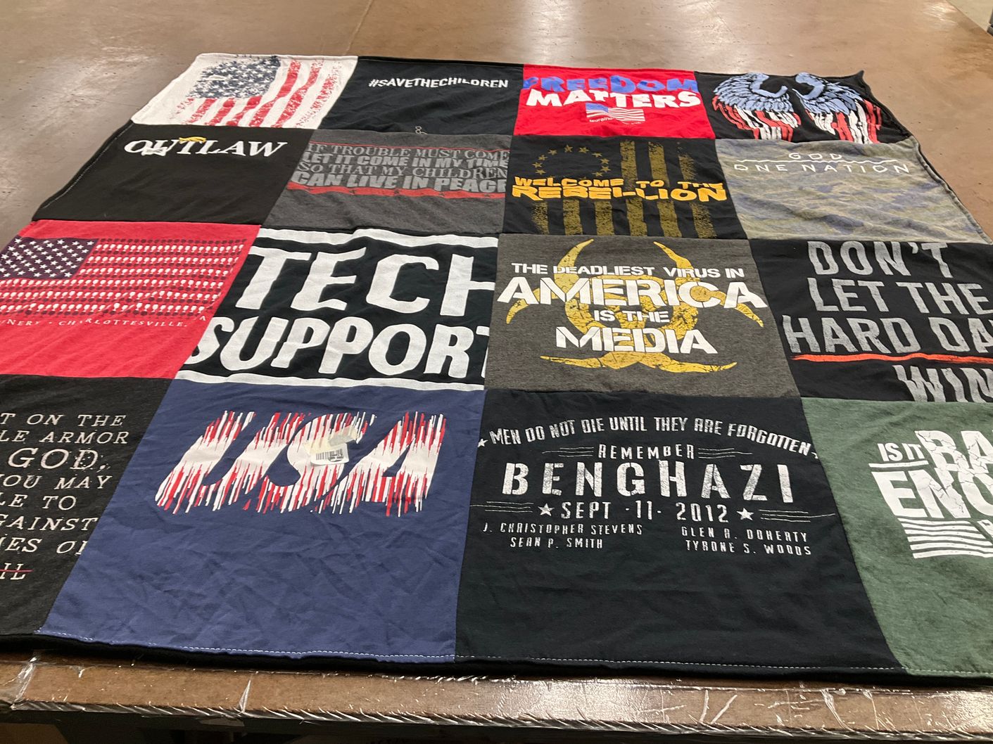 T-shirt quilt with politics, freedom themes by Suzanne from NV