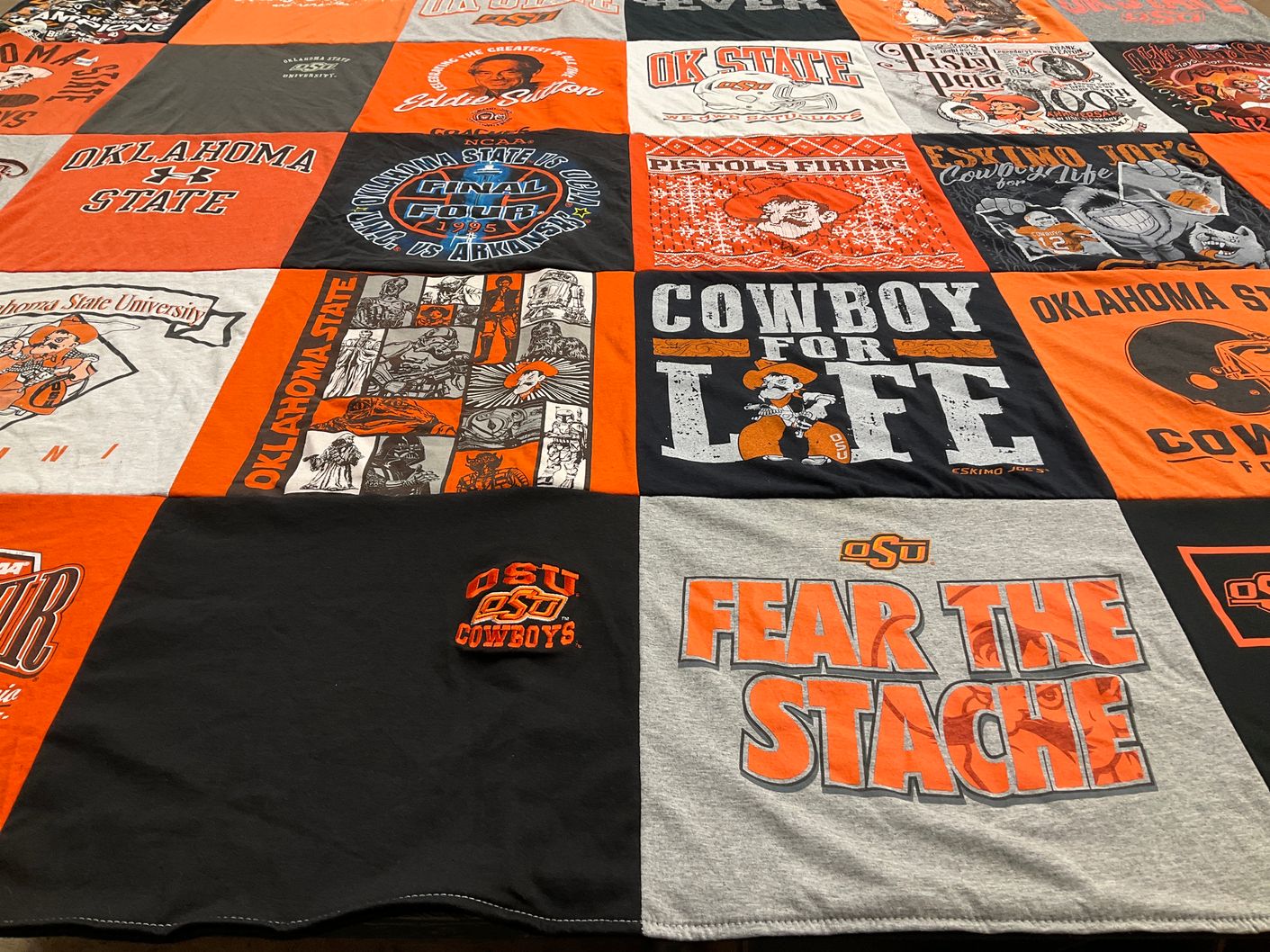 T-shirt quilt featuring oklahoma state cowboys by James from OK