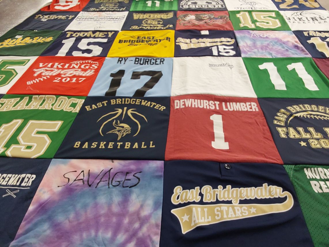 T-shirt quilt featuring east bridgewater all stars, east bridgewater vikings by Marybeth from MA