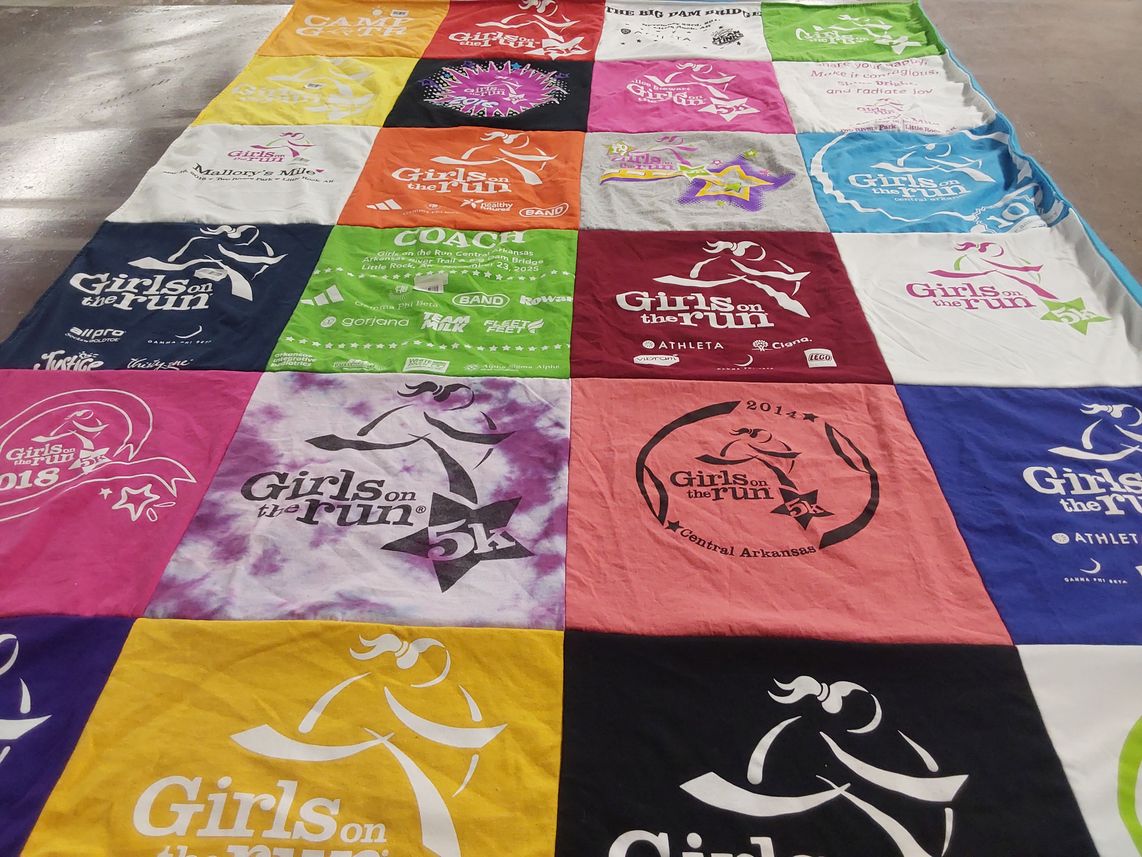 T-shirt quilt with running, fitness themes by Kathleen from AR