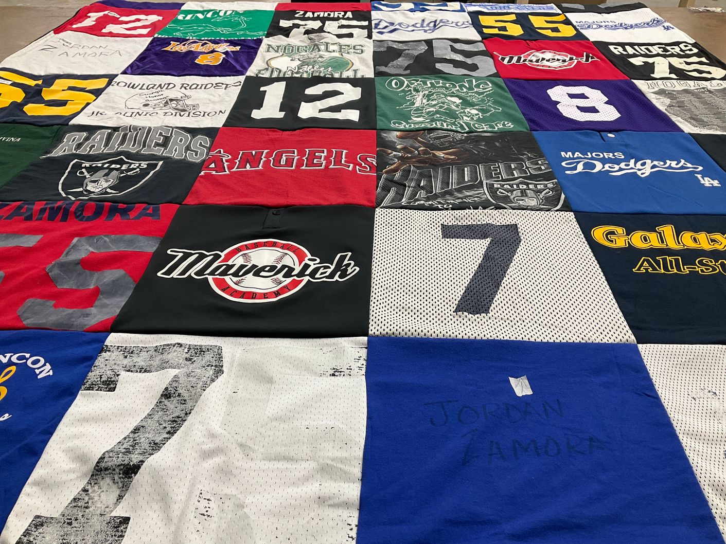 T-shirt quilt featuring los angeles dodgers, oakland raiders by Gina from CA