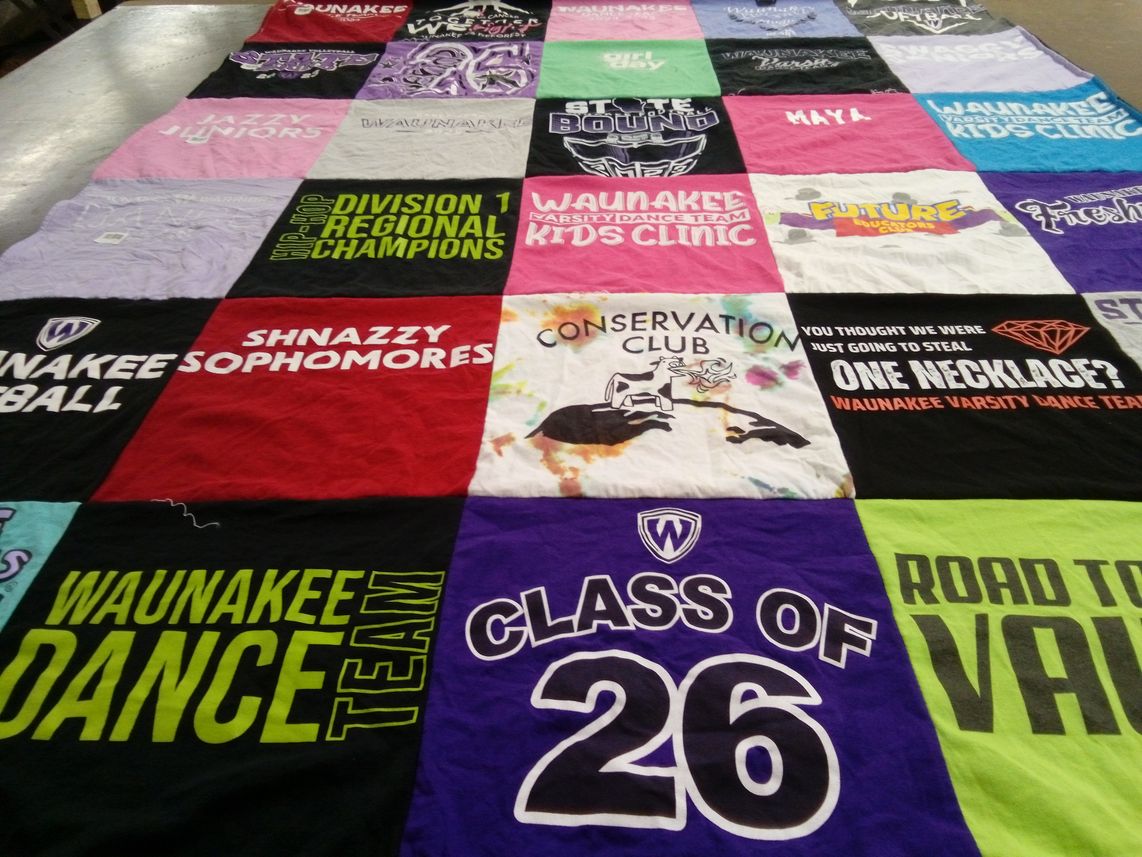 T-shirt quilt featuring waunakee varsity dance team, waunakee basketball team by Deanne from WI