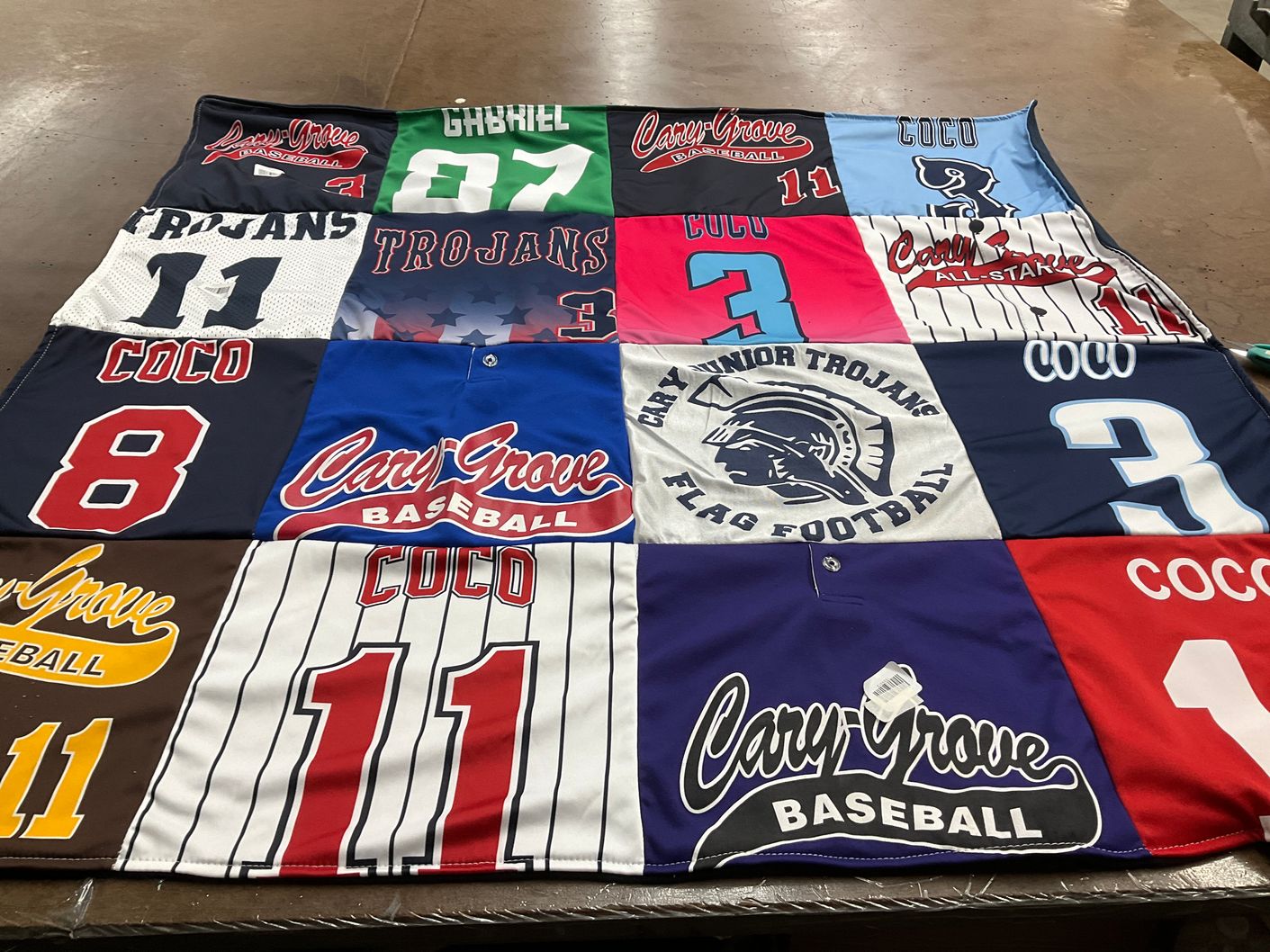 T-shirt quilt featuring cary grove trojans, cary junior trojans by Eva from IL