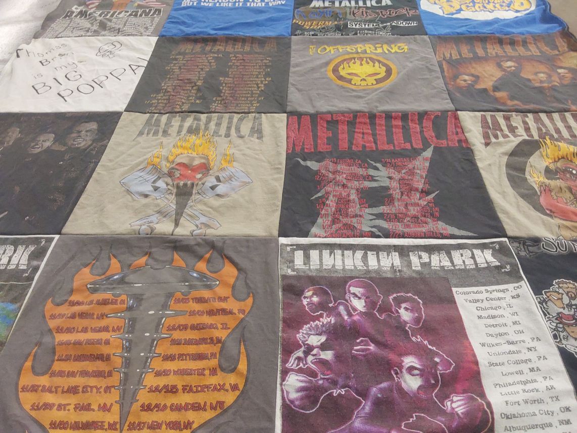 T-shirt quilt with music, bands themes by Kyle from OH