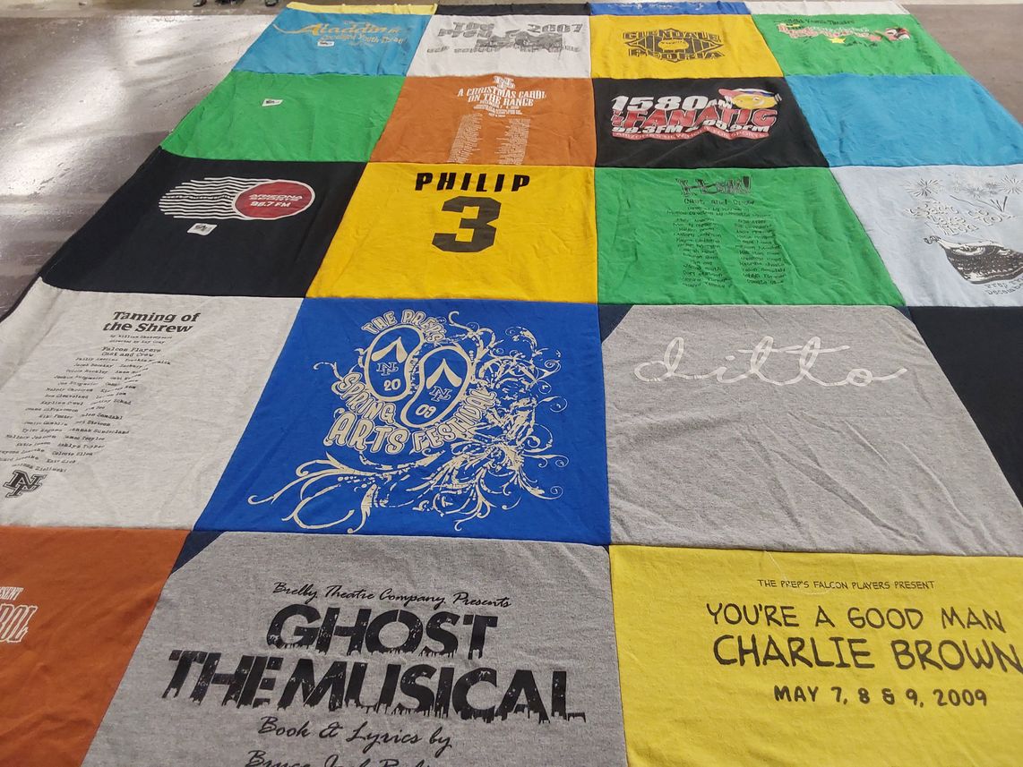 T-shirt quilt with theater, arts themes by Philip from AZ