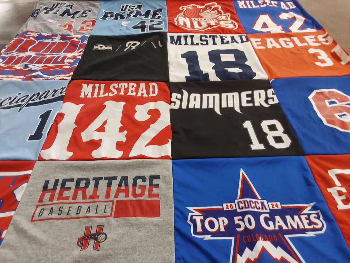 T-shirt quilt featuring milstead eagles, milstead slammers by Jennifer from CO