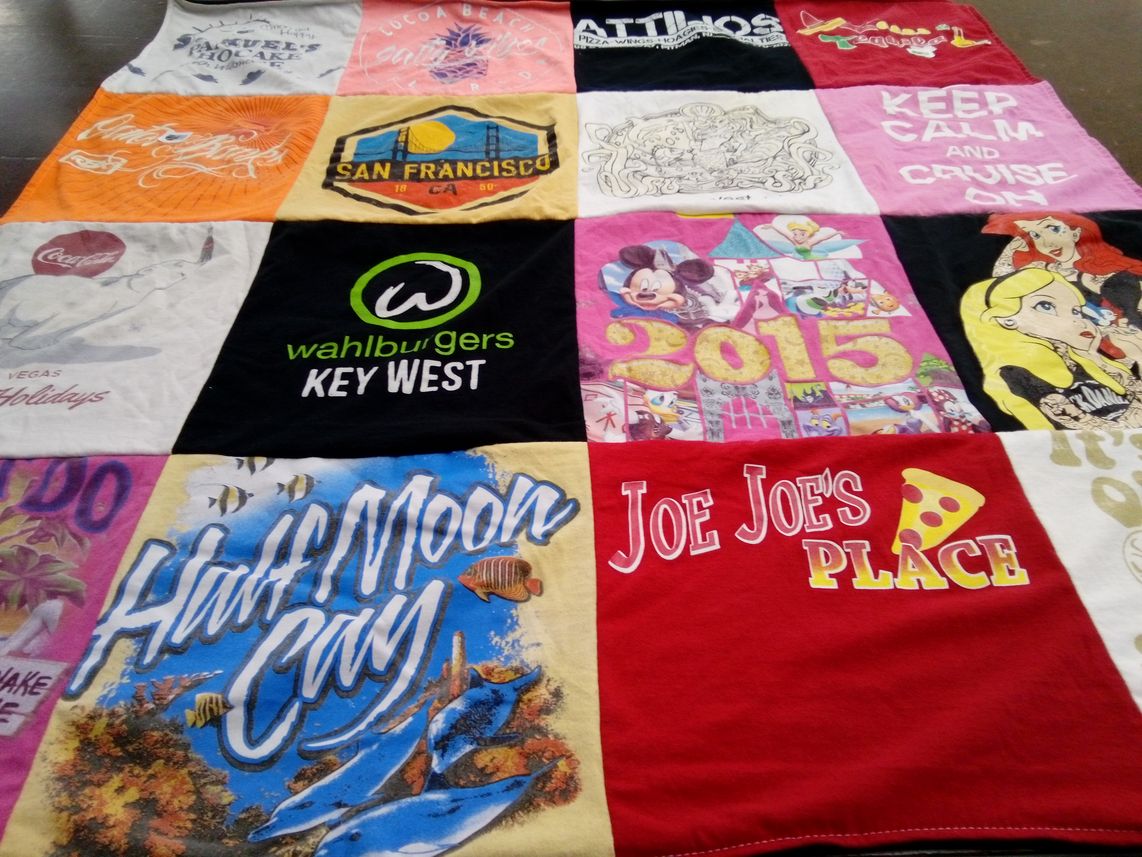 T-shirt quilt with travel, food themes by Nicole from NJ