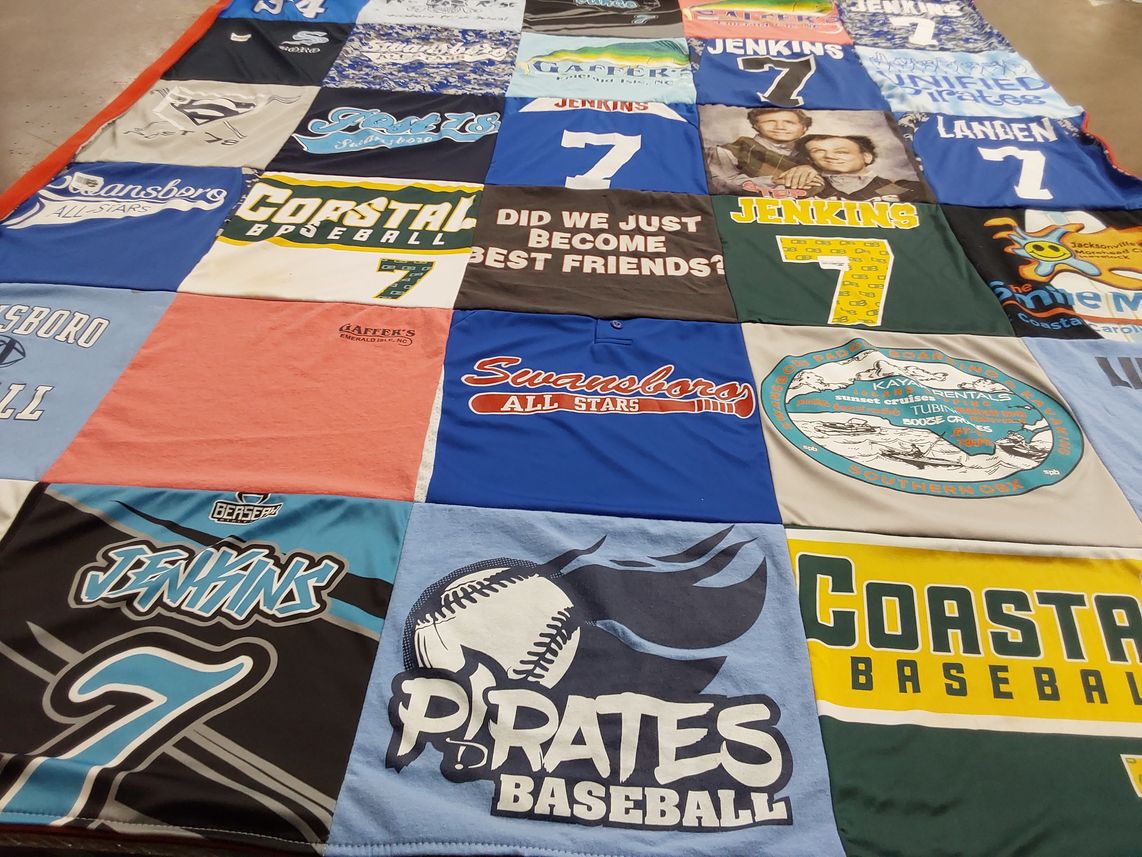T-shirt quilt featuring coastal baseball, jenkins pirates by Amber from NC