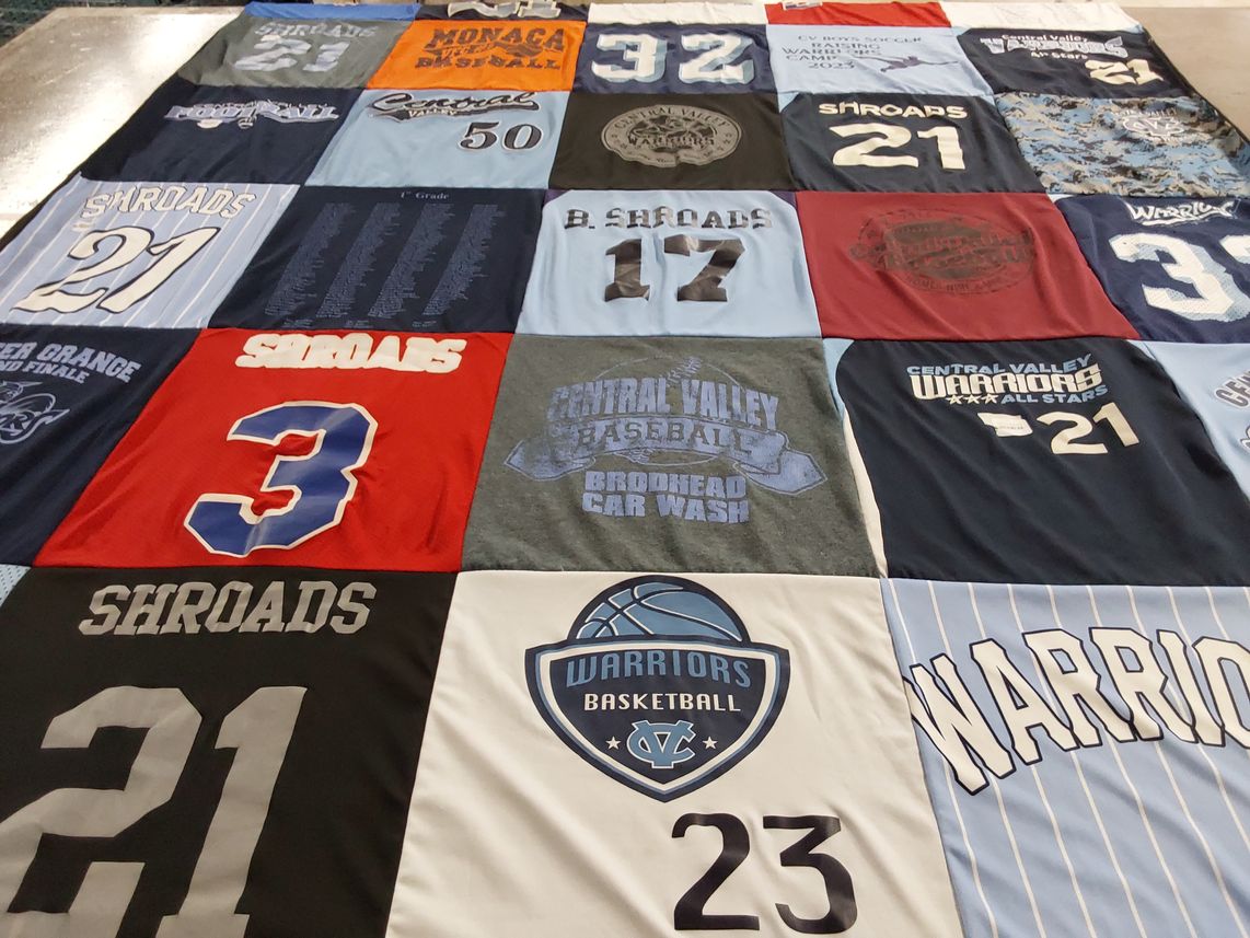 T-shirt quilt featuring central valley warriors basketball, monaca high school baseball by Deborah from PA