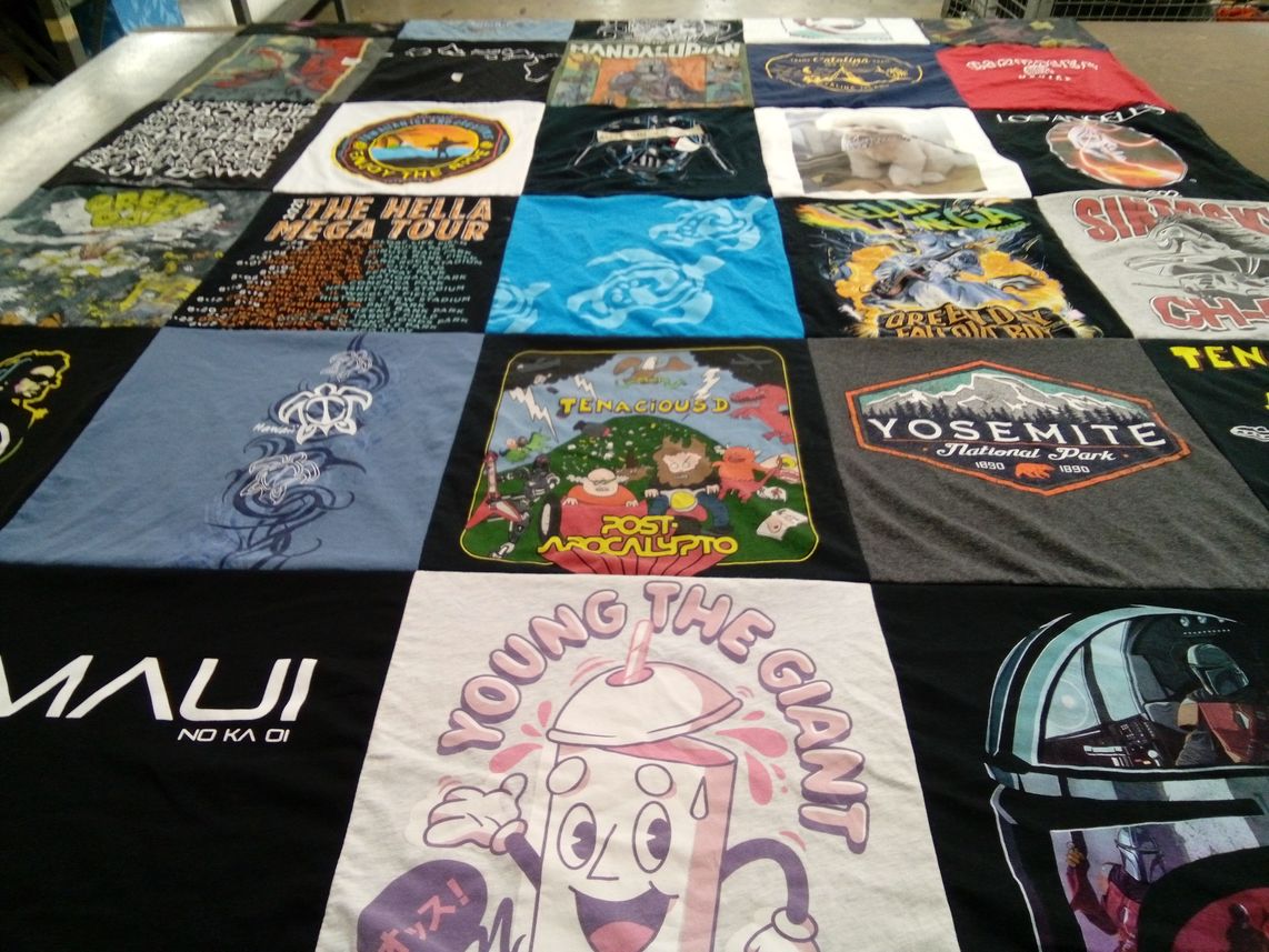 T-shirt quilt with music, travel themes by Jeffrey from CA