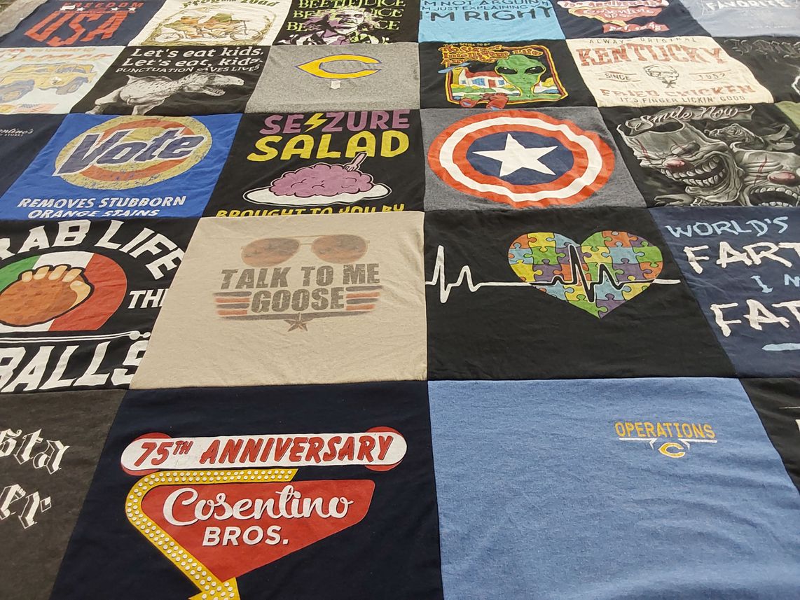 T-shirt quilt with cooking, politics themes by shoni from MO
