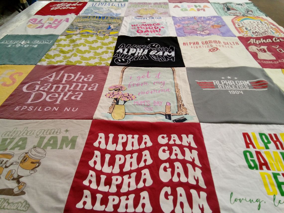T-shirt quilt with sorority, sisterhood themes by Jeana from OK