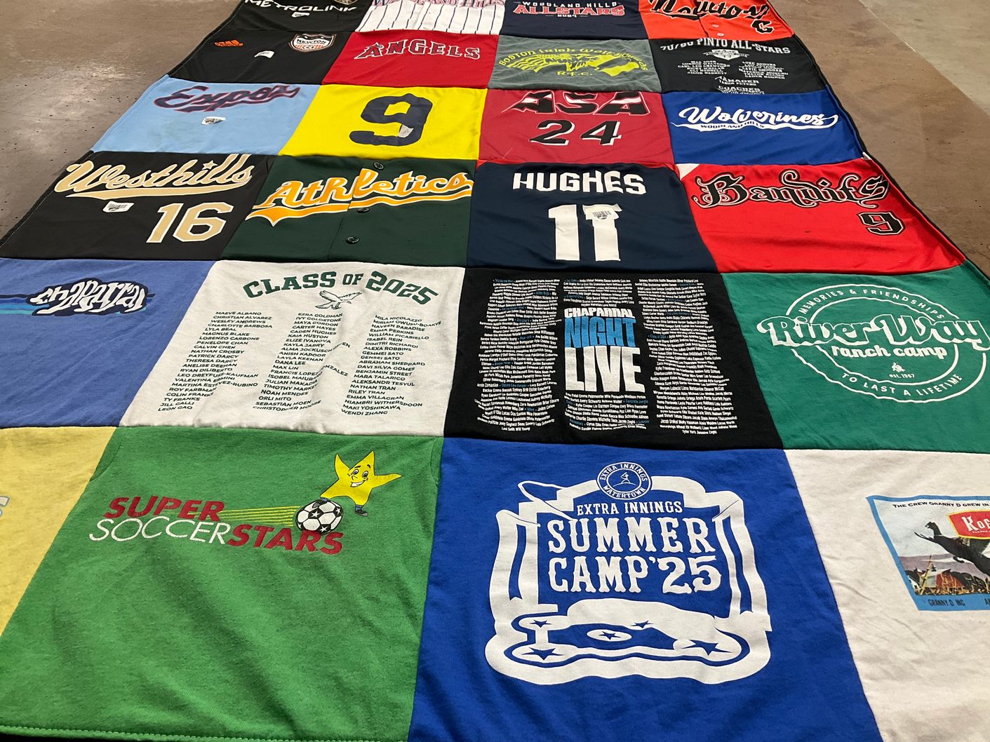 T-shirt quilt with sports, camping themes by Brooke from MA