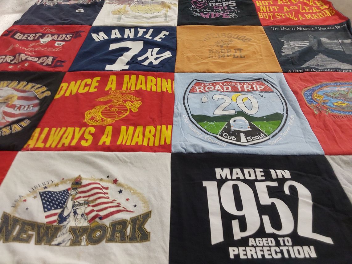 T-shirt quilt with military, heritage themes by Maria from NC