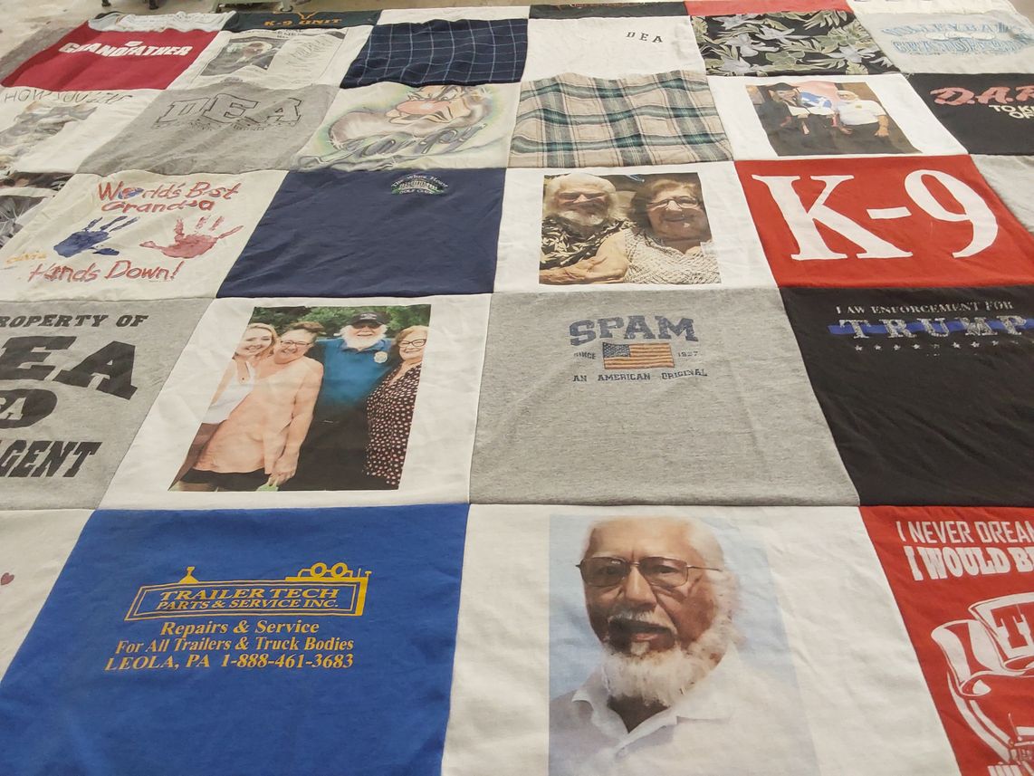 T-shirt quilt with law enforcement, family themes by Dana from PA