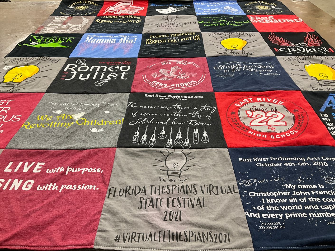 T-shirt quilt from east river high school by Julie from FL