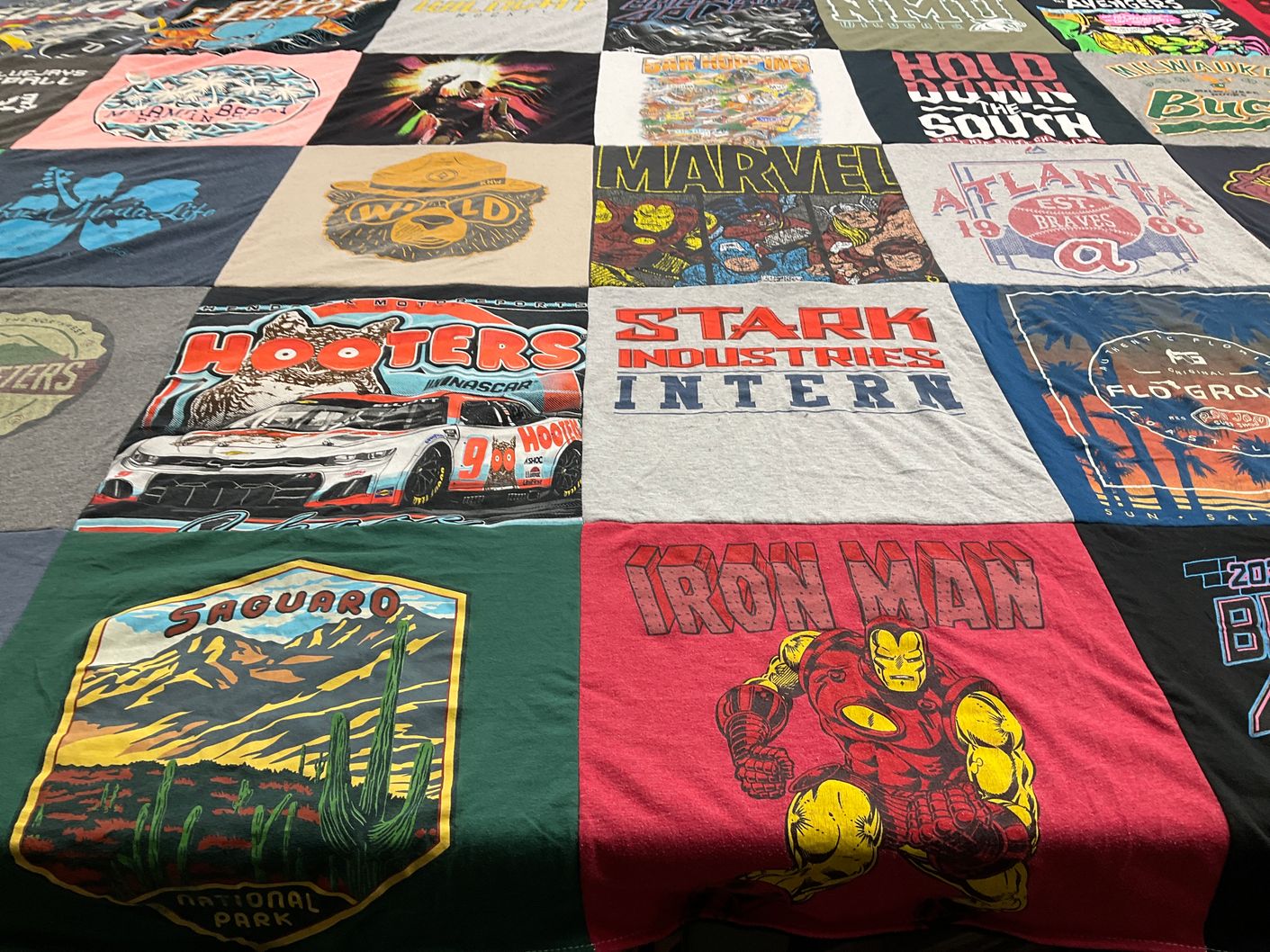 T-shirt quilt with nascars, superheroes themes by Kendall from IL