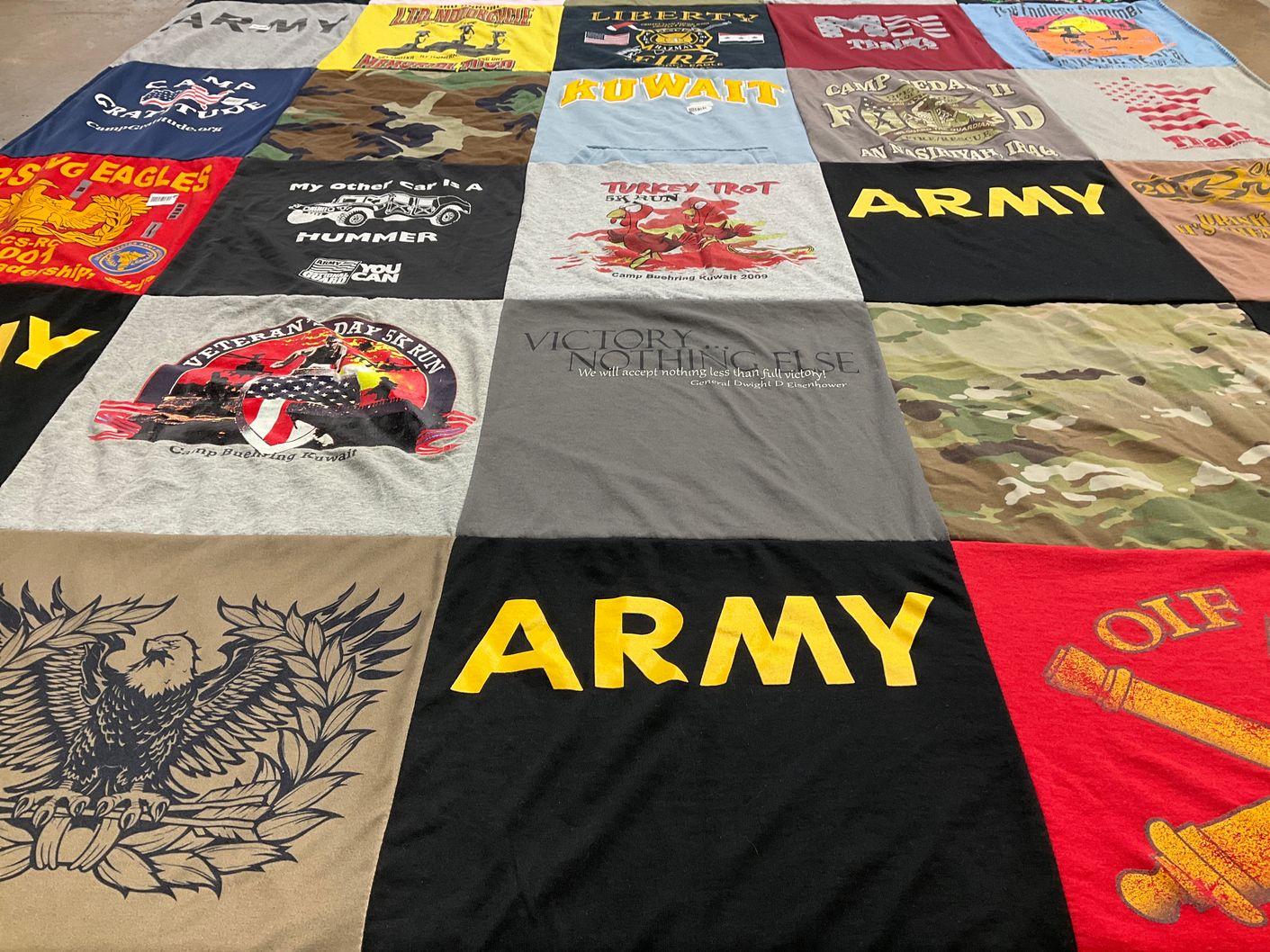 T-shirt quilt with military, veterans themes by Tim from MN