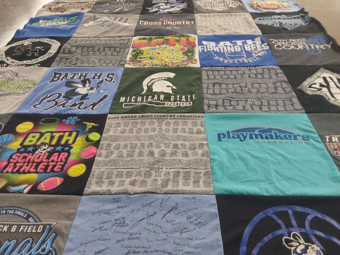 T-shirt quilt featuring bath high school basketball, bath high school cross country by Catharine from MI