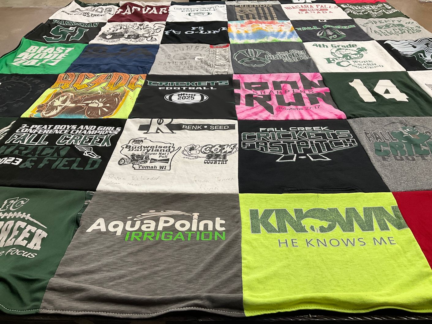 T-shirt quilt featuring fall creek crickets fastpitch, fall creek football by Jessica from WI