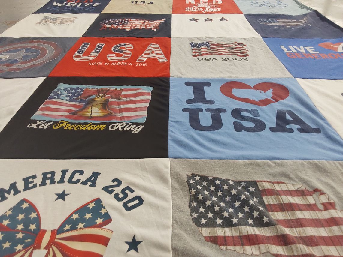 T-shirt quilt with patriotism, americana themes by Linda from IL