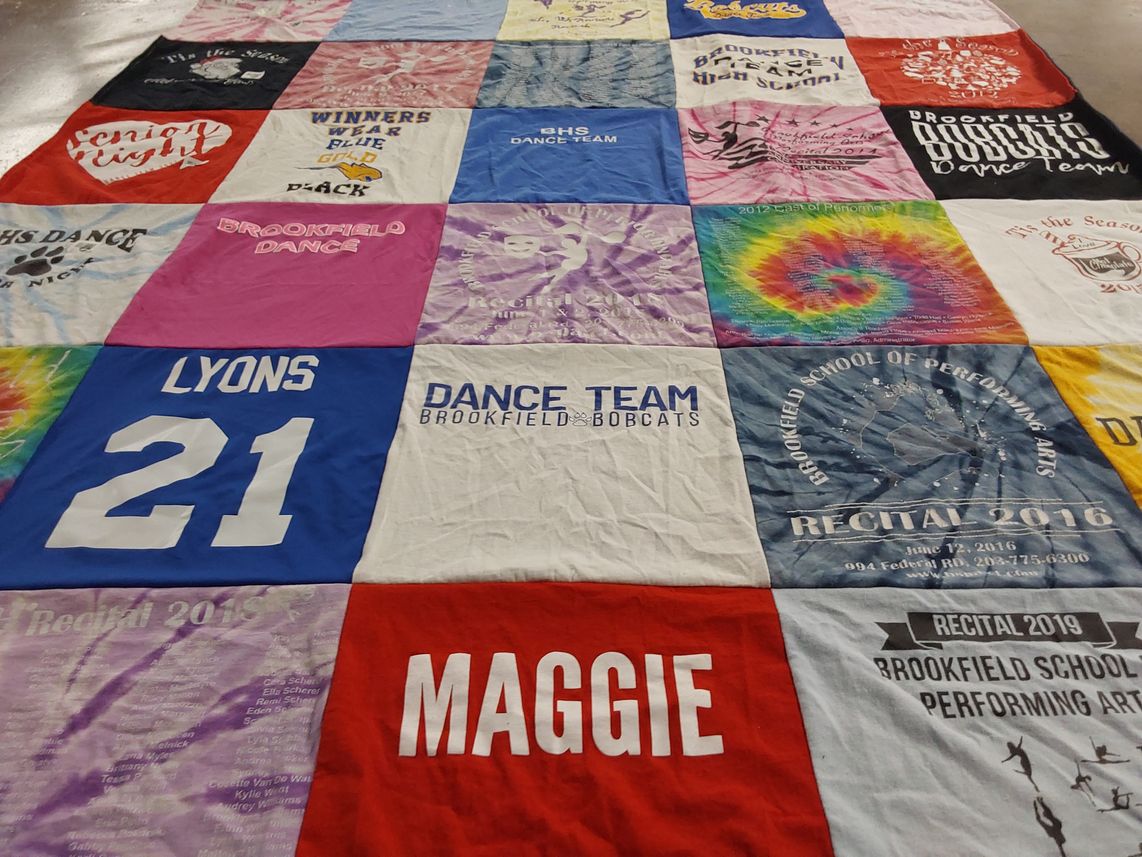 T-shirt quilt featuring brookfield bobcats by Maggie from CT