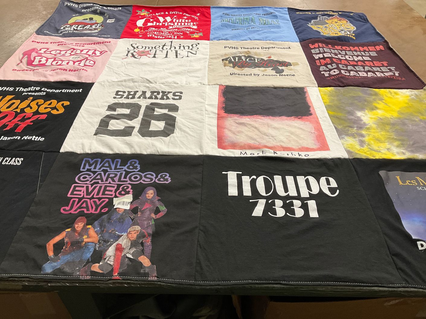 T-shirt quilt with theatre, musicals themes by Kittinee from FL