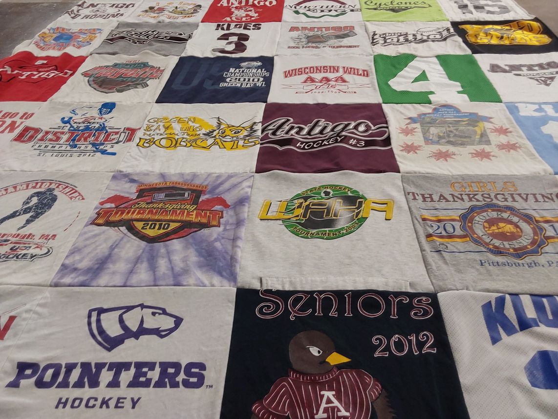T-shirt quilt featuring antigo hockey team, wisconsin wild by Nicole from WI