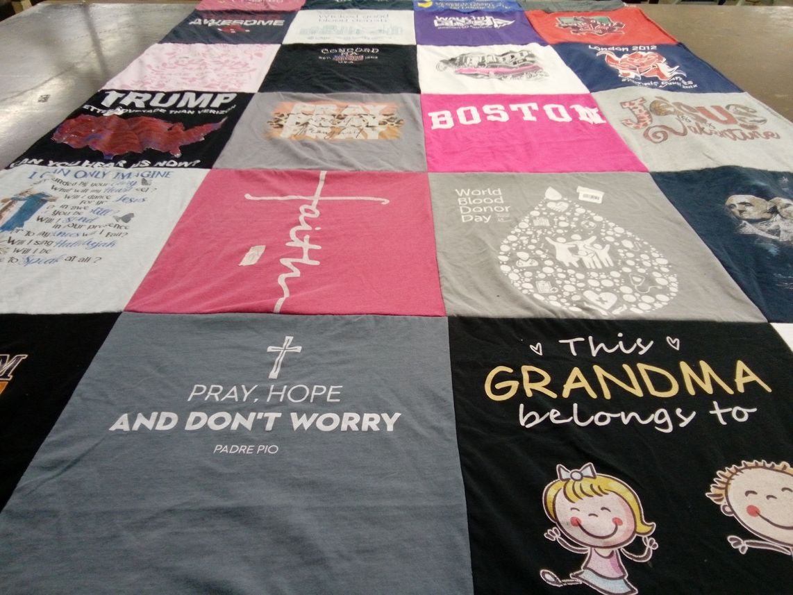 T-shirt quilt with family, faith themes by Rita from MA