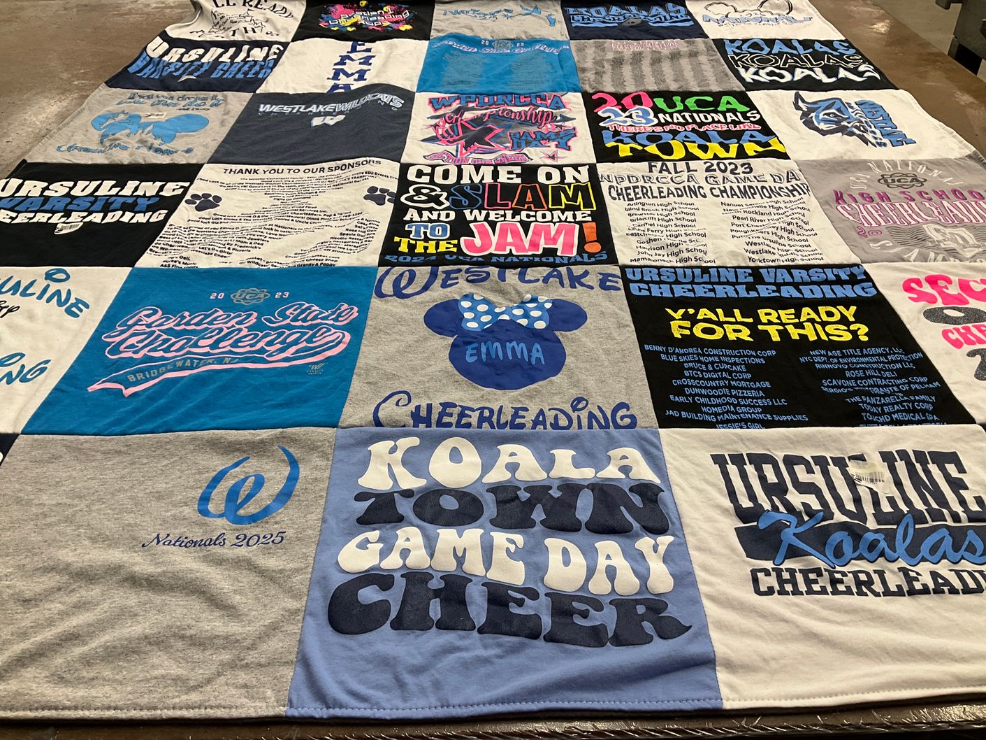 T-shirt quilt featuring westlake cheerleading by Ashlie from NY