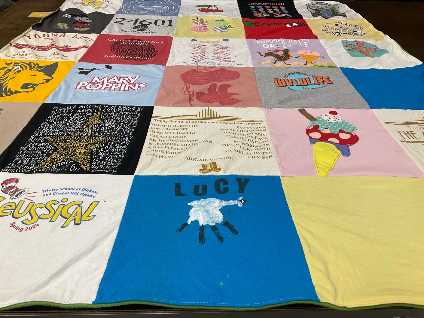 T-shirt quilt from trinity school of durham and chapel hill by Christine from NC