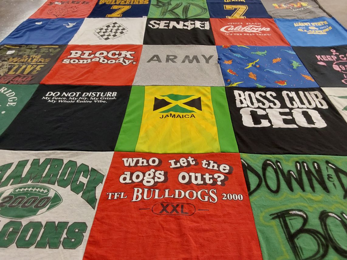 T-shirt quilt featuring shamrock dragons by Anita from GA