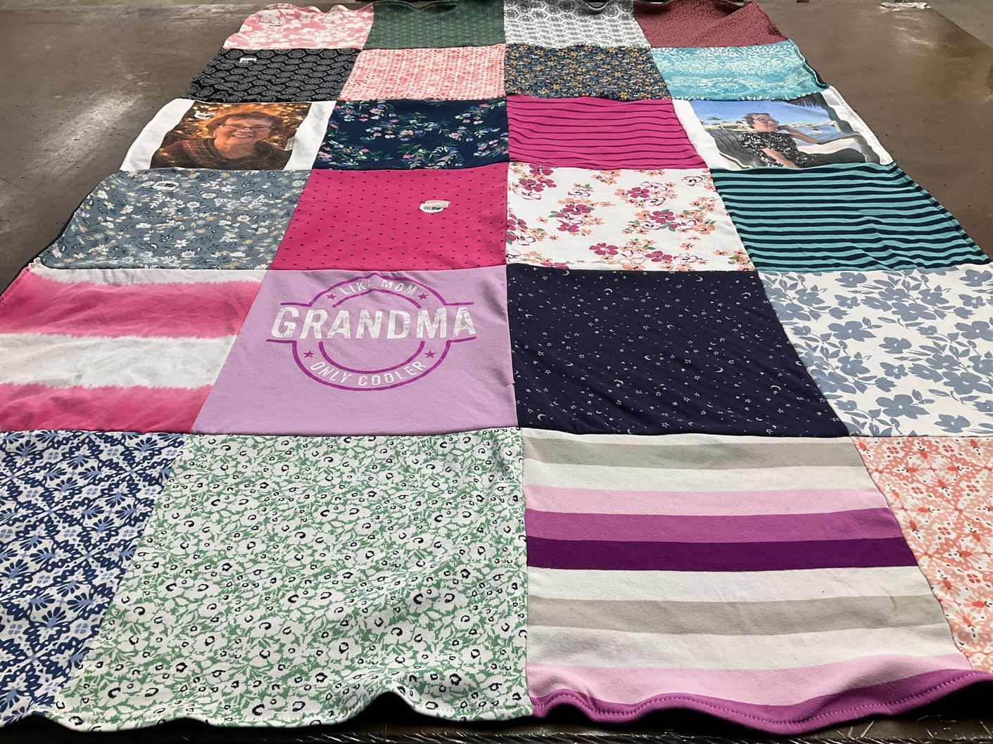 T-shirt quilt with family, memory themes by Laurie from MA