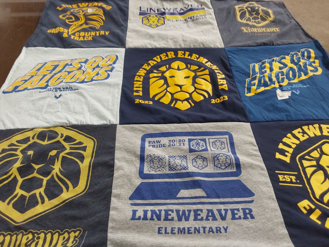 T-shirt quilt featuring lineweaver falcons by Krista from AZ