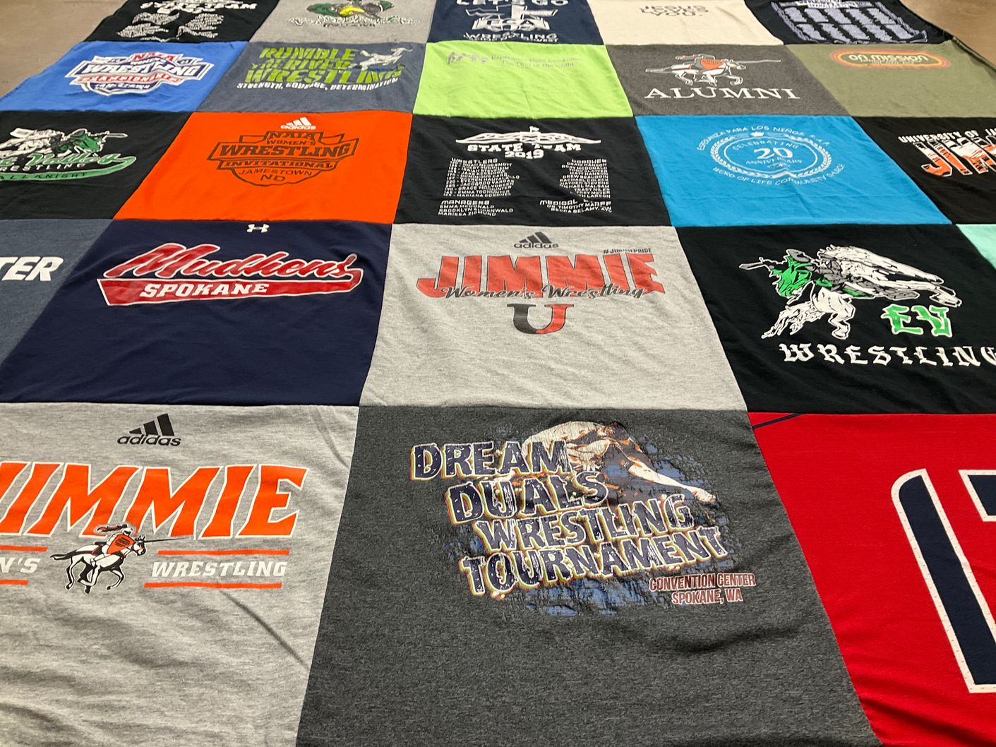 T-shirt quilt featuring jimmie wrestling by Michelle from WA