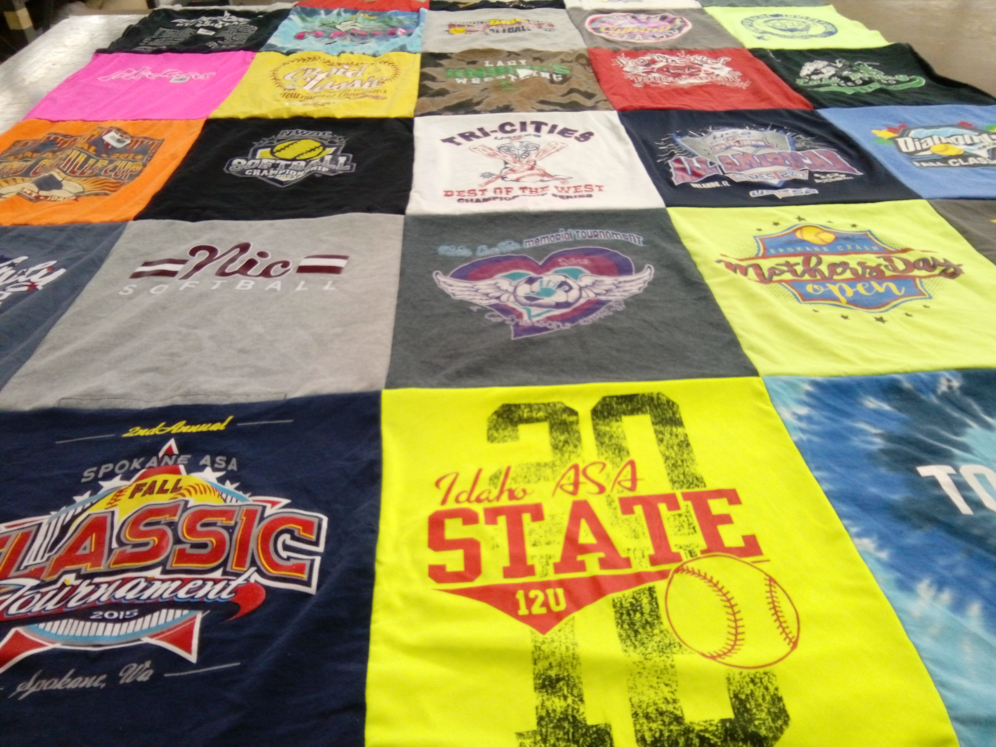 T-shirt quilt with softball, tournaments themes by Michelle from WA